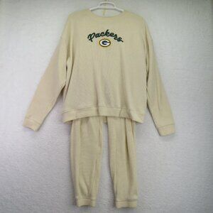 Green Bay Packers Sweatshirt Joggers Set Womens Medium Cream Lounge NFL Football